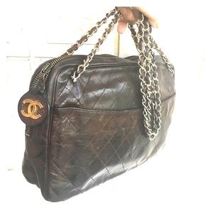 CHANEL brown quilted leather chain bag